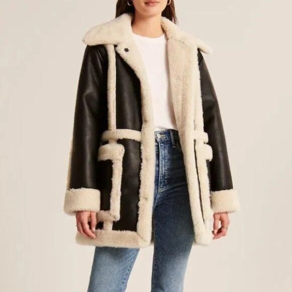 Abercrombie & Fitch Sherpa Lined Vegan Leather Jacket - Picture 4 of 8